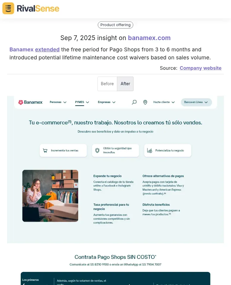 Banamex Pricing Update