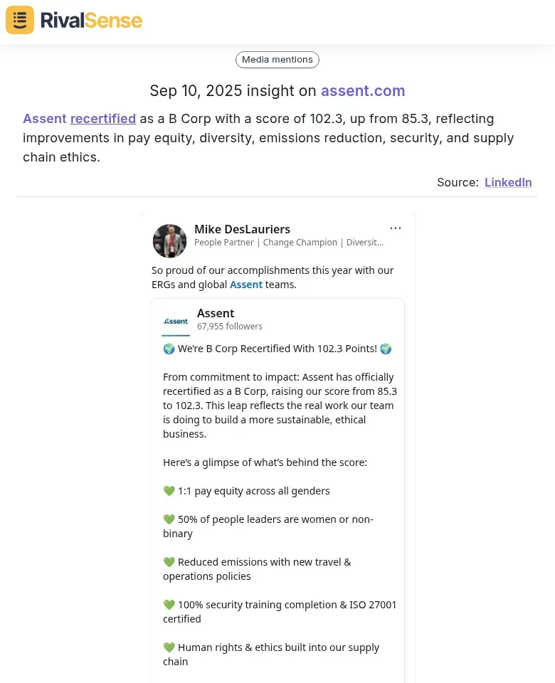 Assent B Corp Recertification
