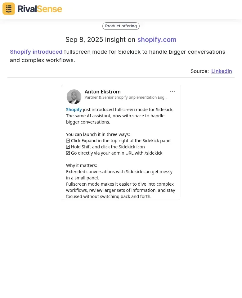 Shopify Sidekick Update