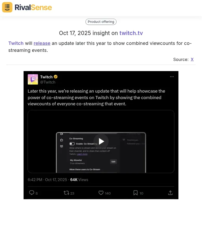 Twitch Co-streaming Update