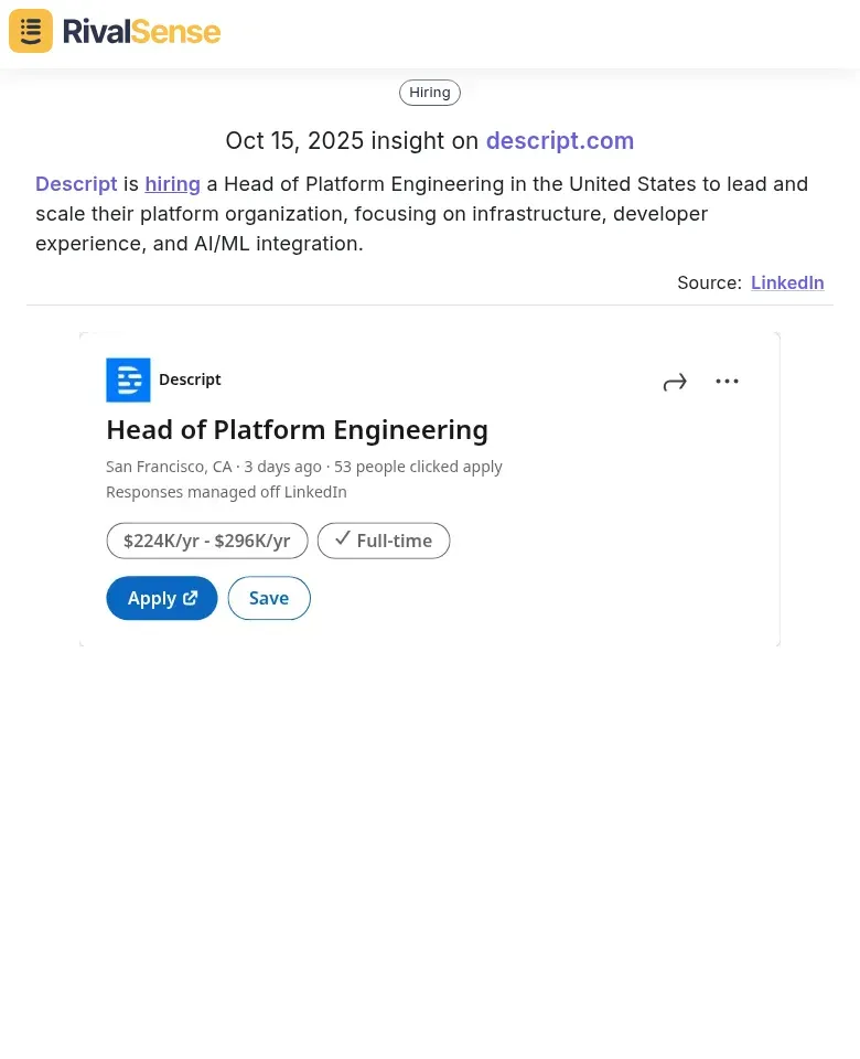 Descript Hiring Head of Platform Engineering