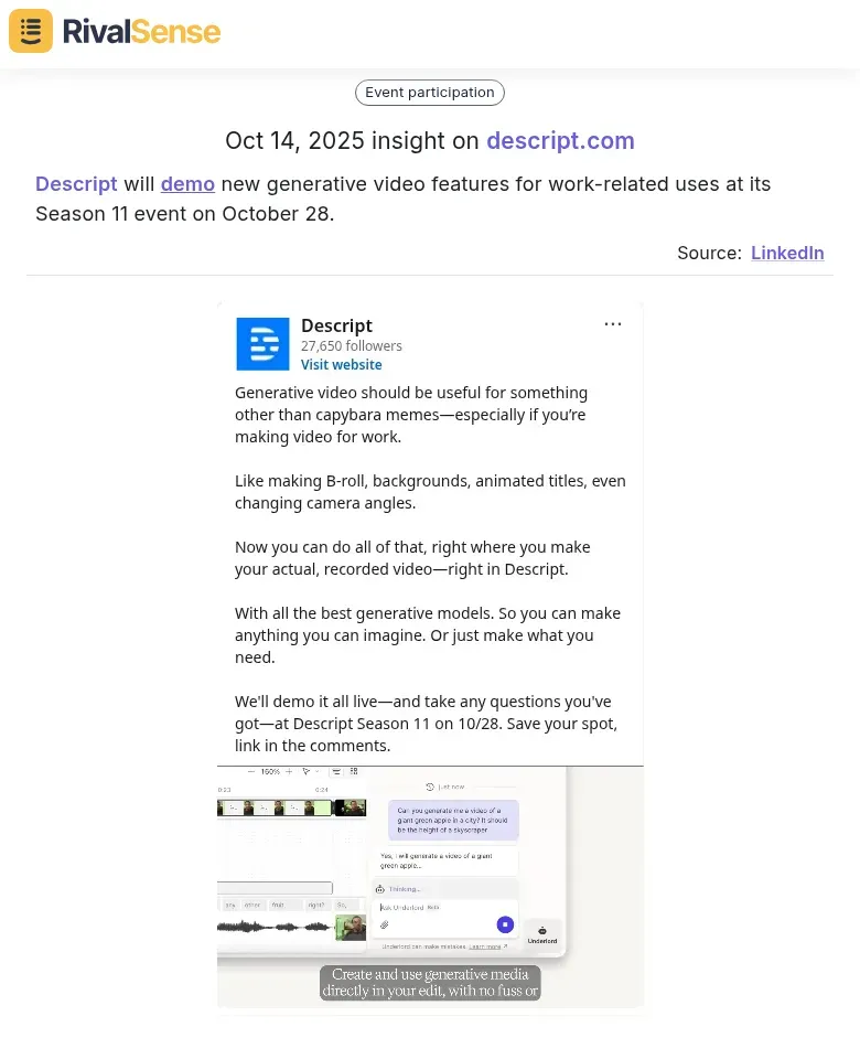 Descript Demo Generative Video Features