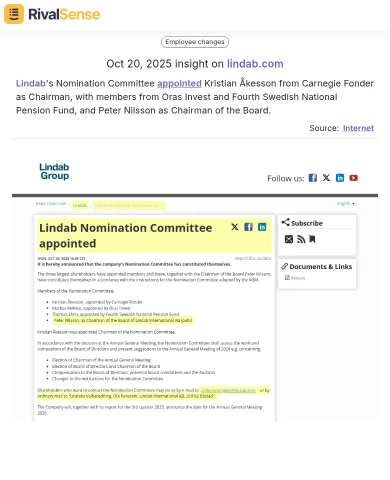 Lindab Board Appointment
