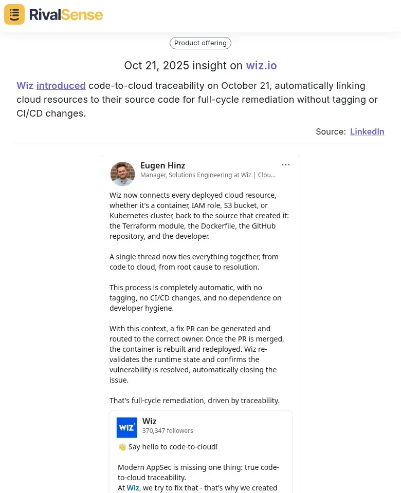 Wiz code-to-cloud traceability announcement