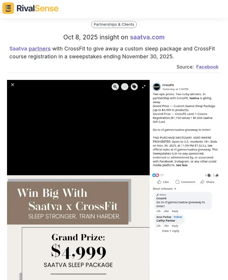 Saatva CrossFit Partnership Sweepstakes