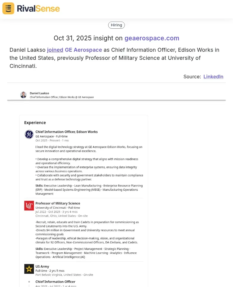 Daniel Laakso's Move to GE Aerospace