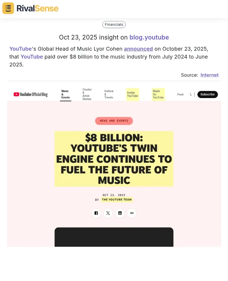 YouTube Payment Announcement