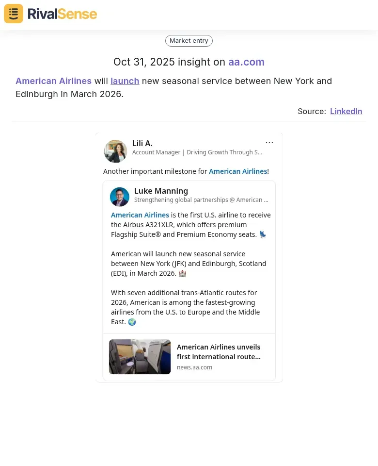 American Airlines New Service