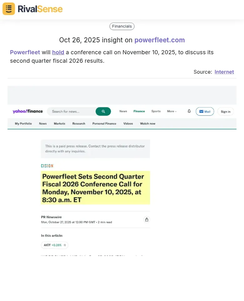 Powerfleet Conference Call Announcement