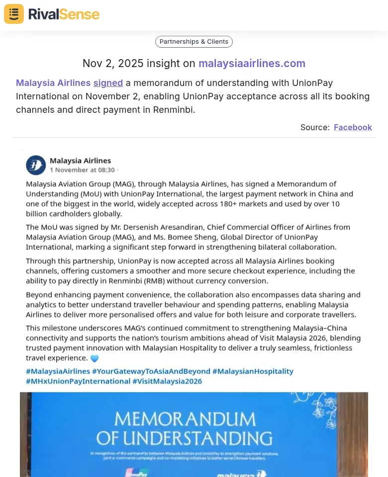 Malaysia Airlines Payment Partnership