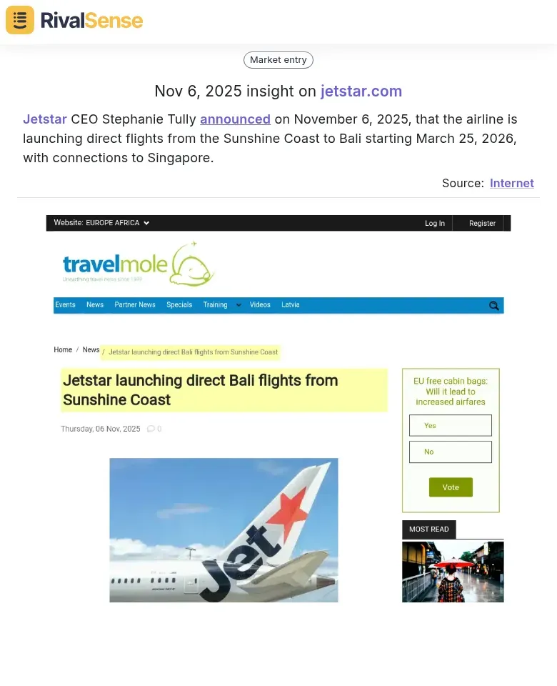 Jetstar Route Launch Insight