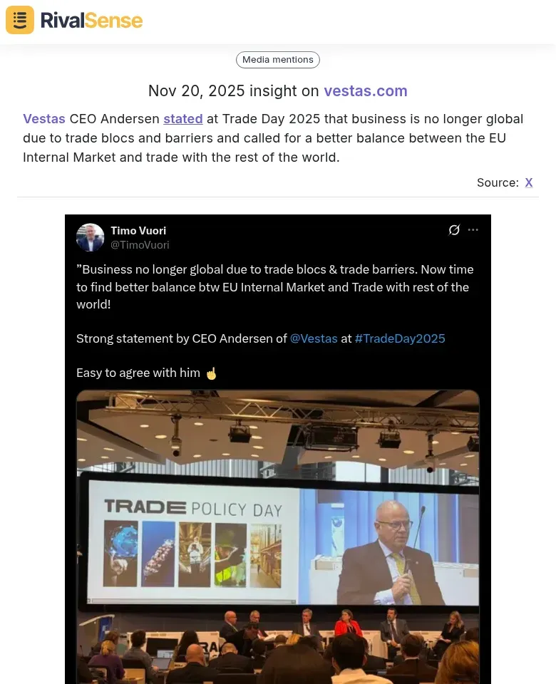 Vestas CEO Statement