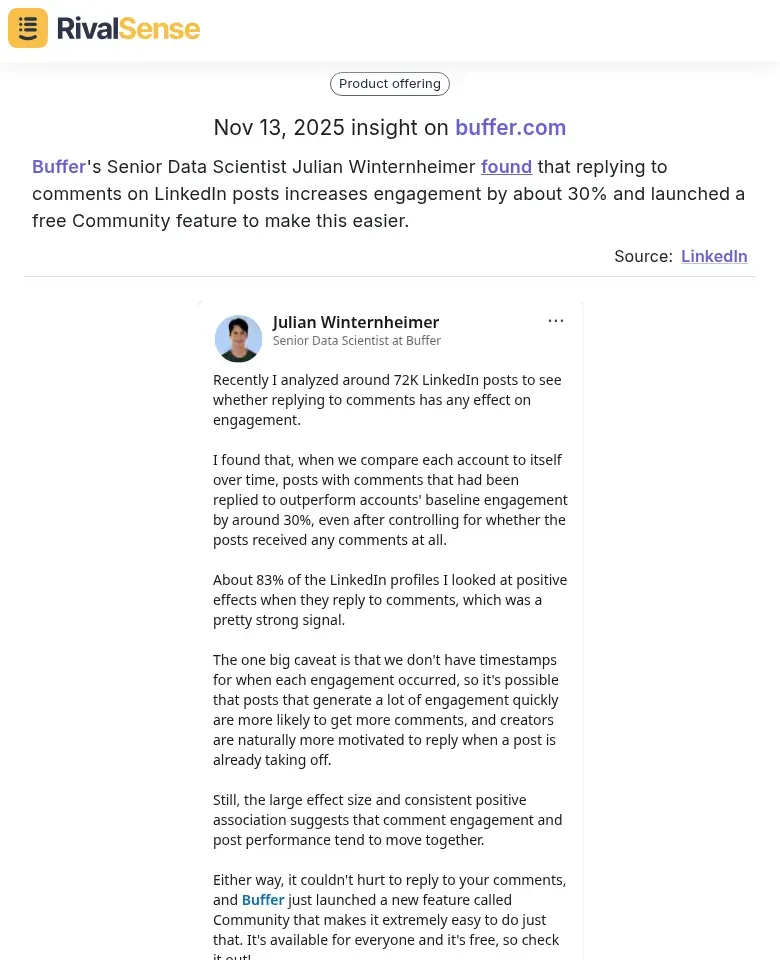 Buffer LinkedIn Engagement Insight