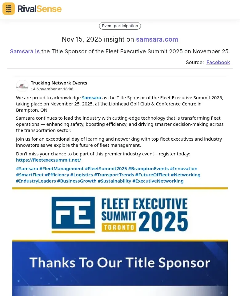 Samsara sponsorship of Fleet Executive Summit 2025