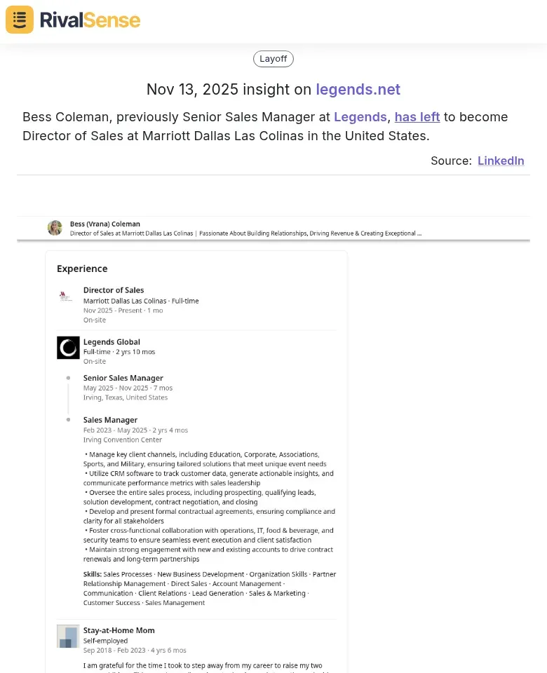 Bess Coleman Management Change