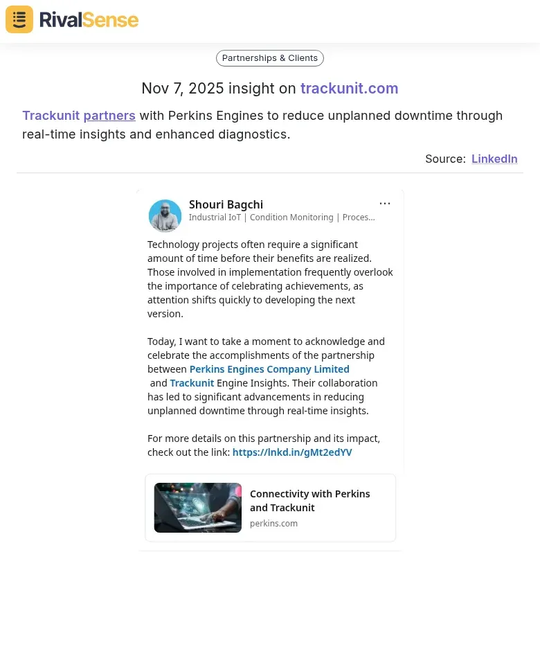 Trackunit and Perkins Engines Partnership