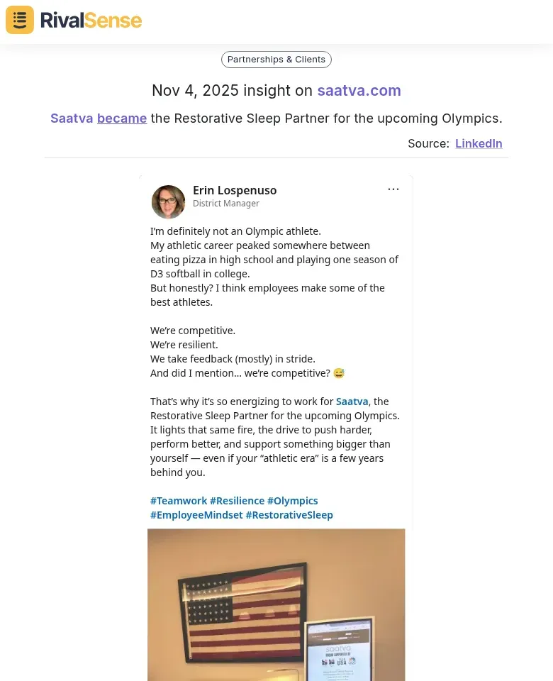 Saatva Olympics Partnership