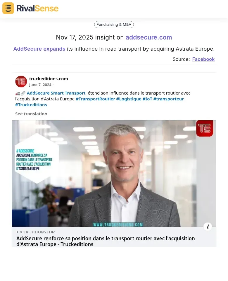 AddSecure acquisition of Astrata Europe