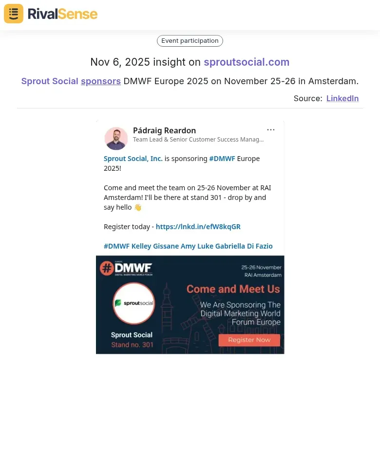 Sprout Social sponsorship at DMWF Europe