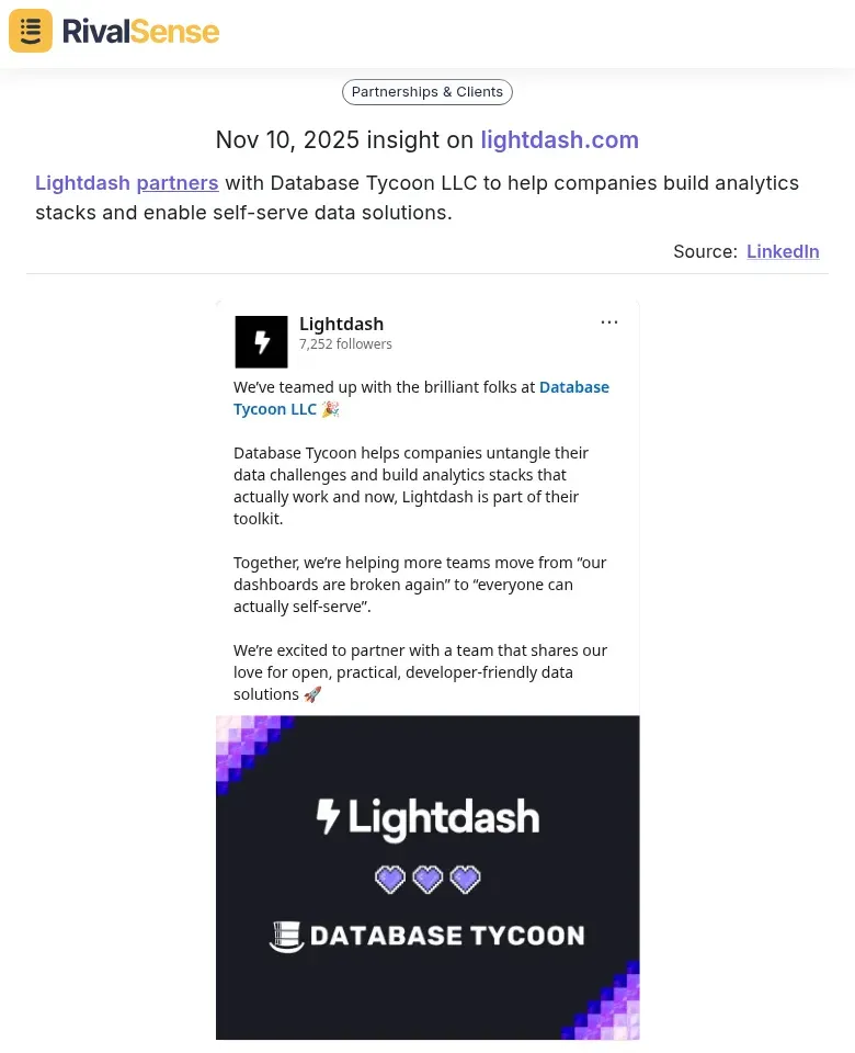 Lightdash Partnership with Database Tycoon LLC