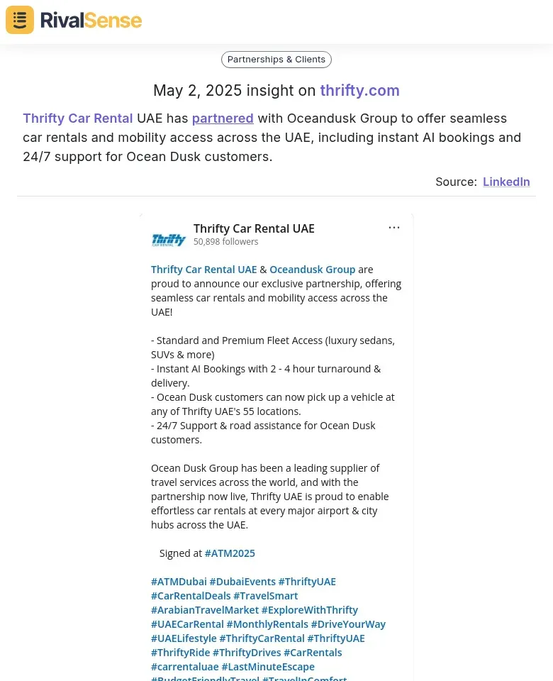 Thrifty Partnership with Oceandusk