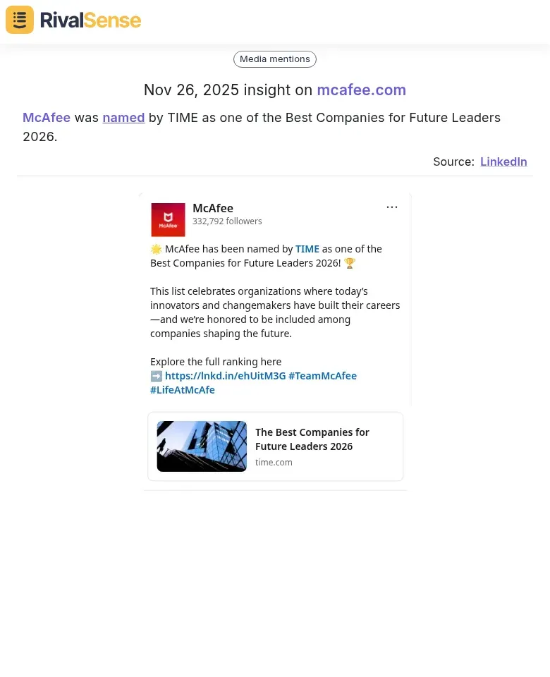 McAfee's TIME Recognition