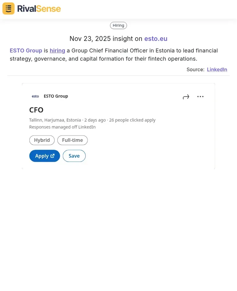 ESTO Group CFO Hiring