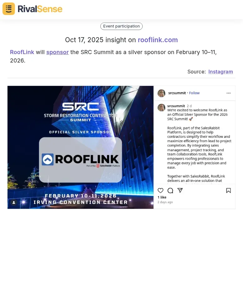 RoofLink Sponsorship at SRC Summit