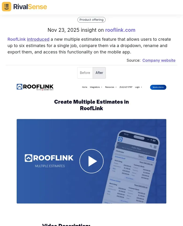 RoofLink Multiple Estimates Feature
