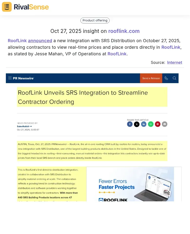 RoofLink Integration with SRS Distribution