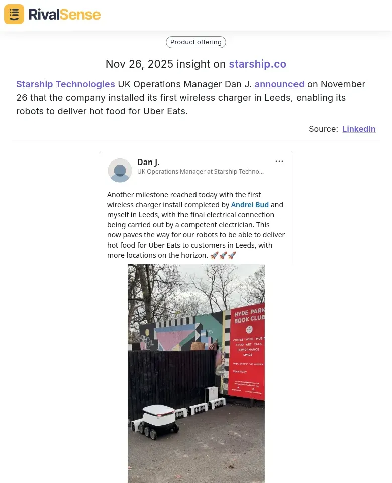 Starship Technologies wireless charger update