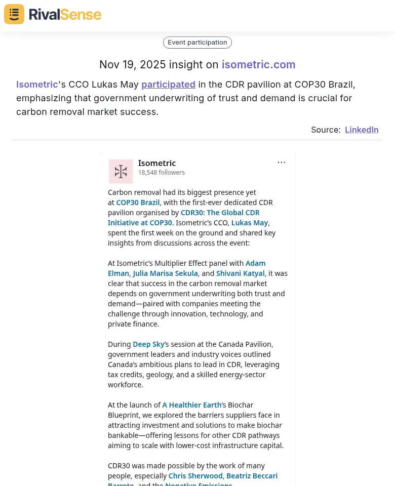 Isometric CCO at COP30