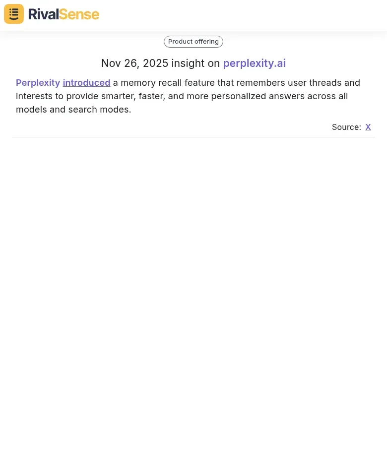 Perplexity memory recall feature announcement