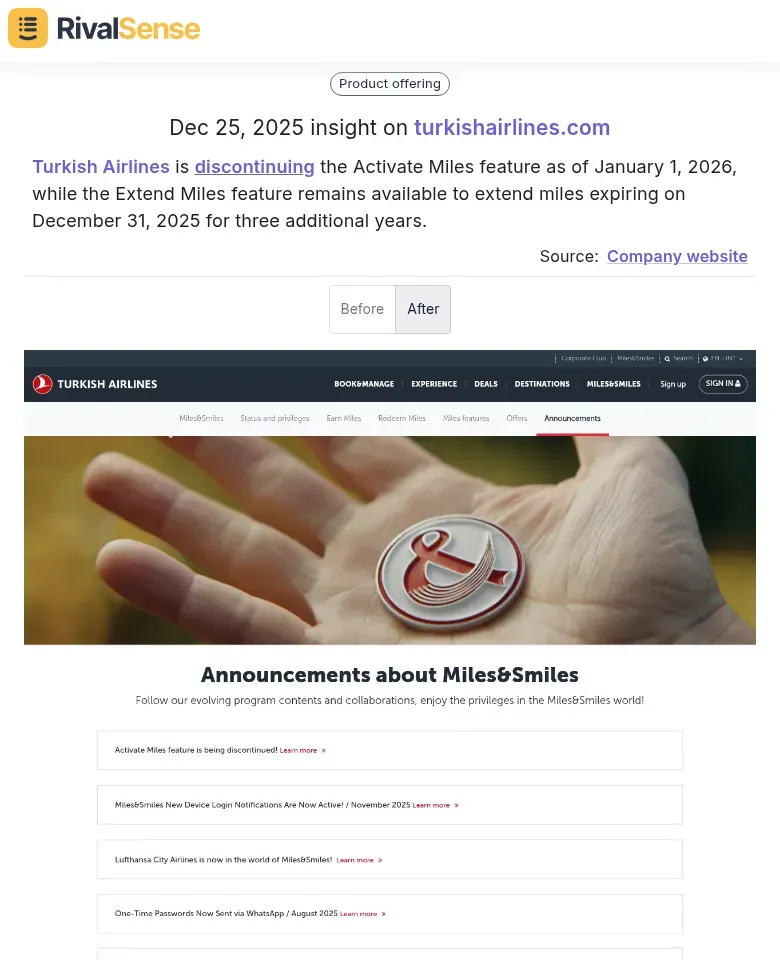 Turkish Airlines Miles Feature Discontinuation