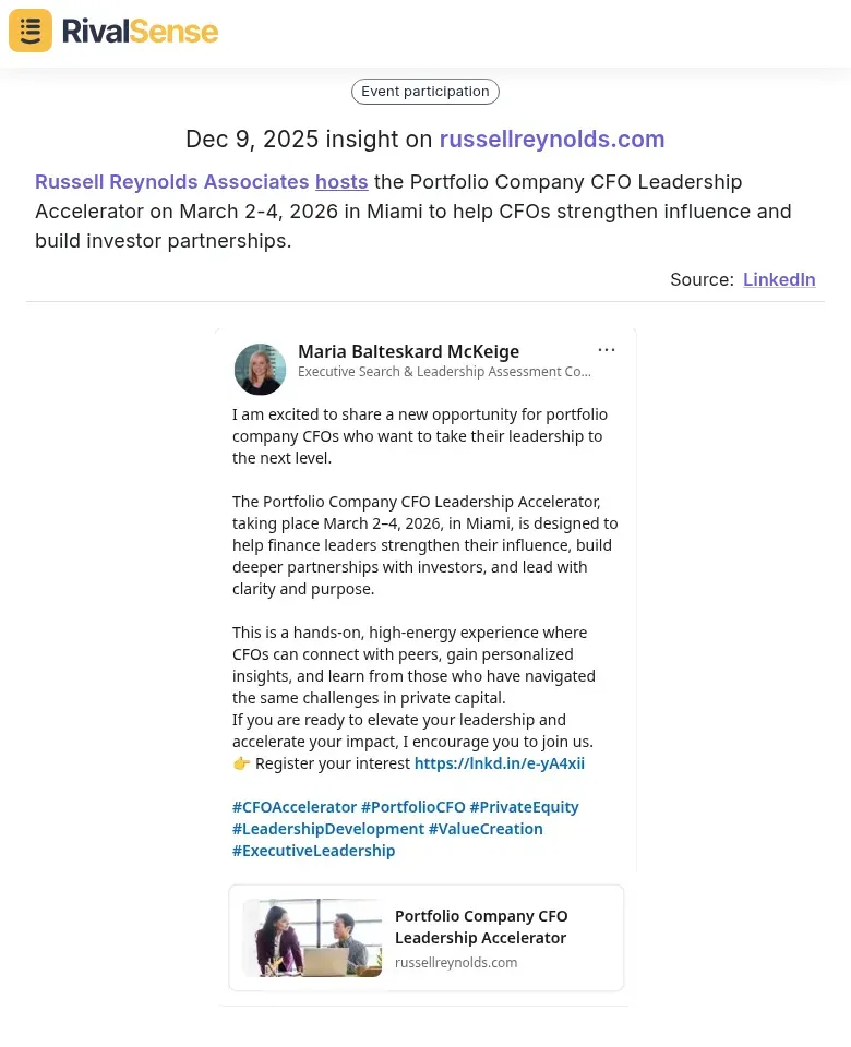 Portfolio Company CFO Leadership Accelerator