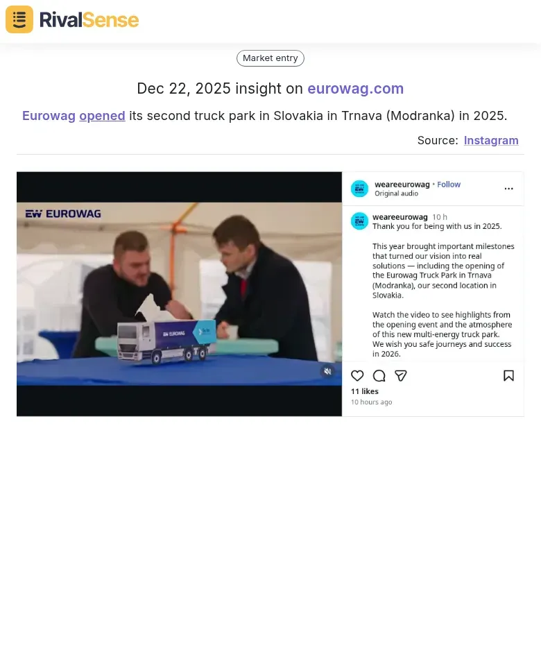 Eurowag's new truck park in Slovakia