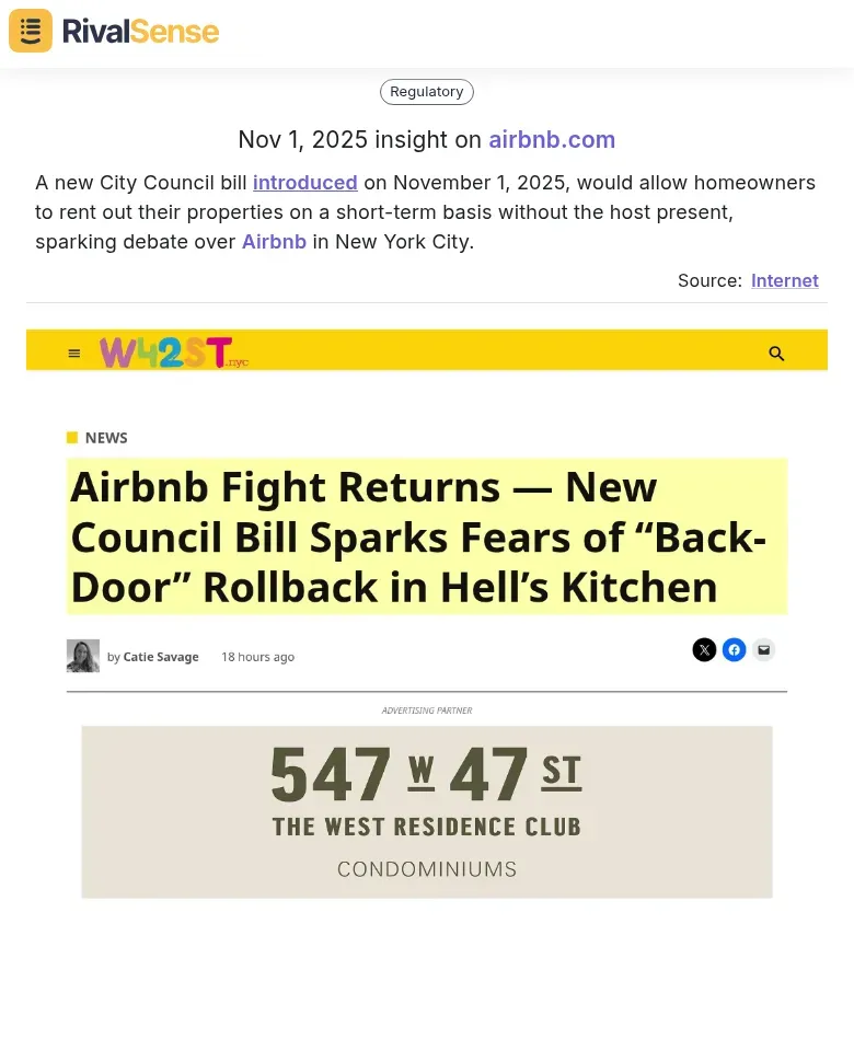 New York City Council bill affecting short-term rentals