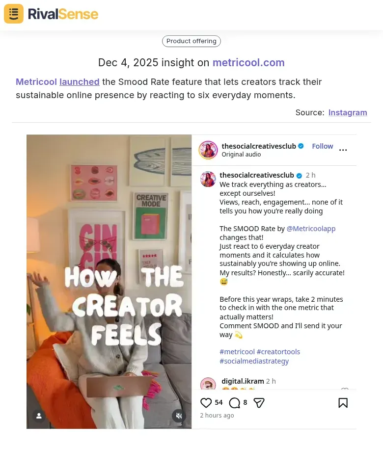 Metricool Smood Rate Feature