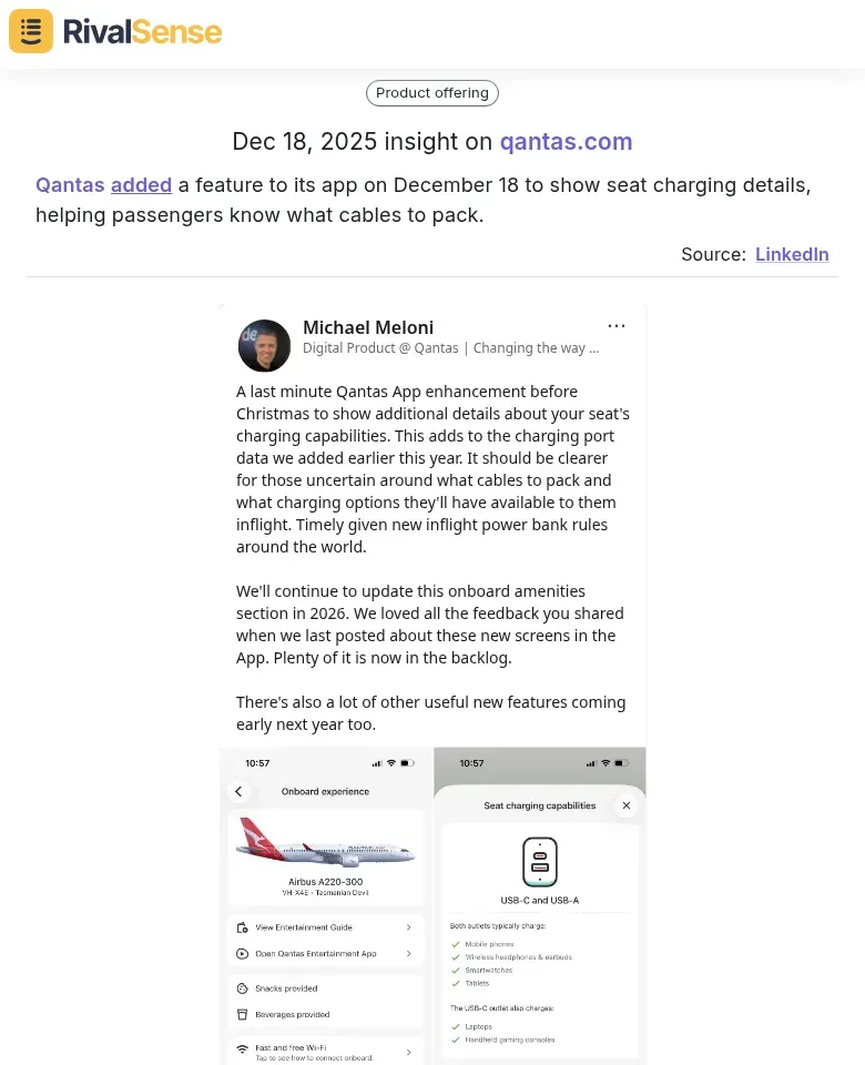 Qantas App Seat Charging Details Feature