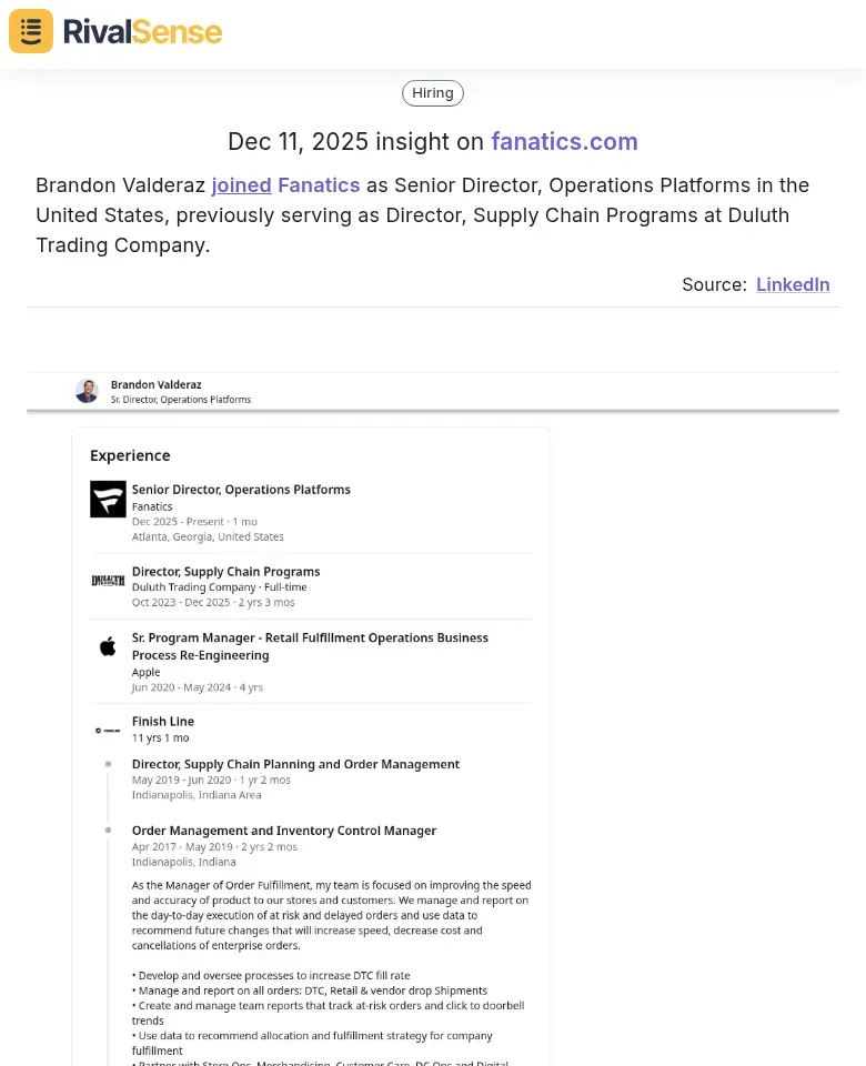 Brandon Valderaz joined Fanatics