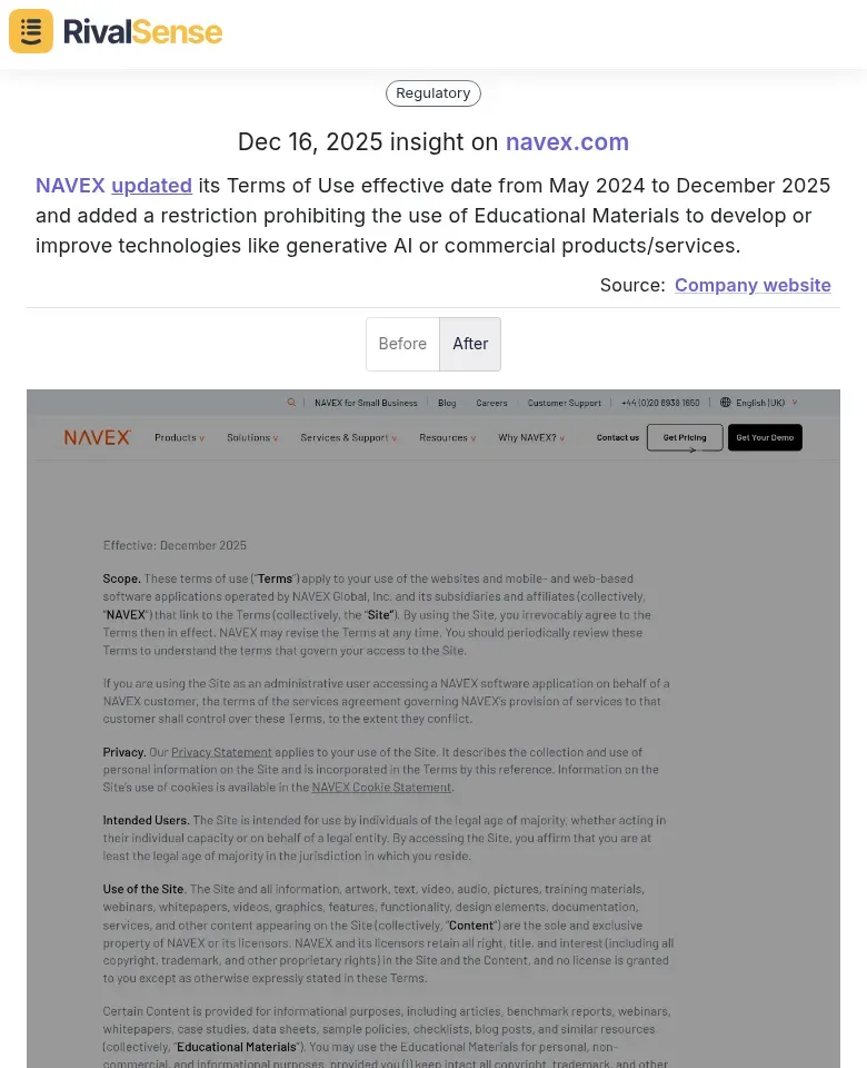 NAVEX Terms of Use Update