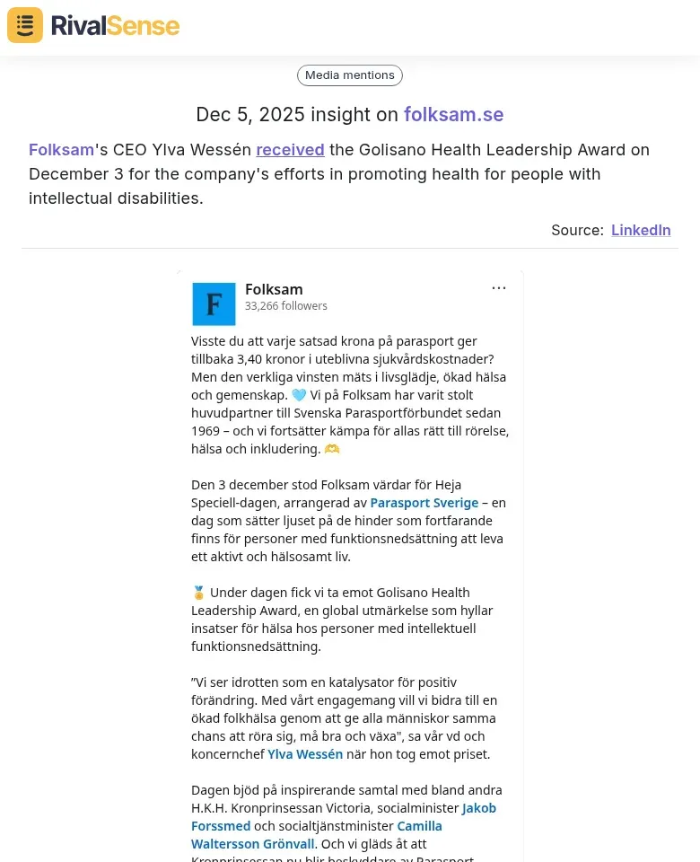 RivalSense Insight: Folksam's Award Win