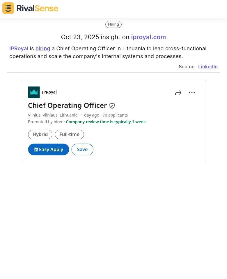 IPRoyal COO Hiring