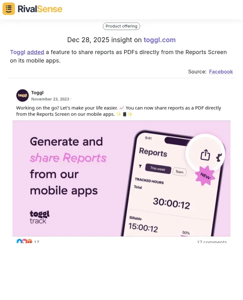 Toggl Mobile PDF Feature