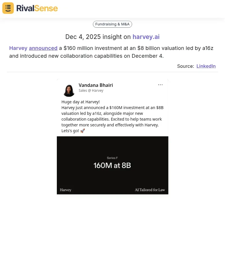 Harvey Investment Announcement