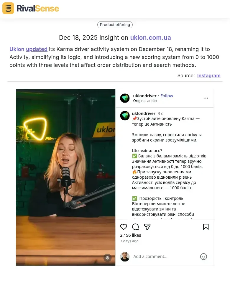 Uklon driver activity system update