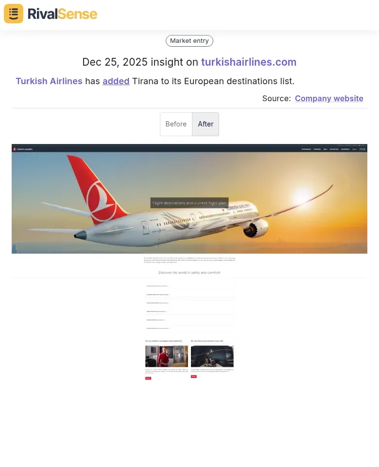 Turkish Airlines Tirana Destination Addition