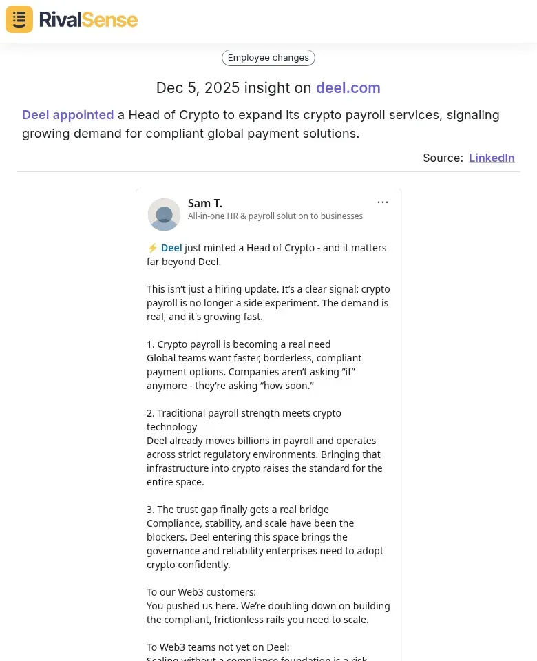 Deel appointed a Head of Crypto