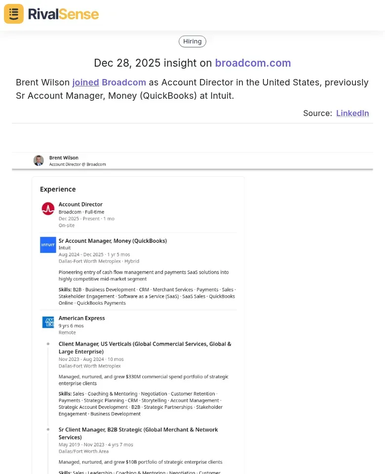 Brent Wilson joined Broadcom