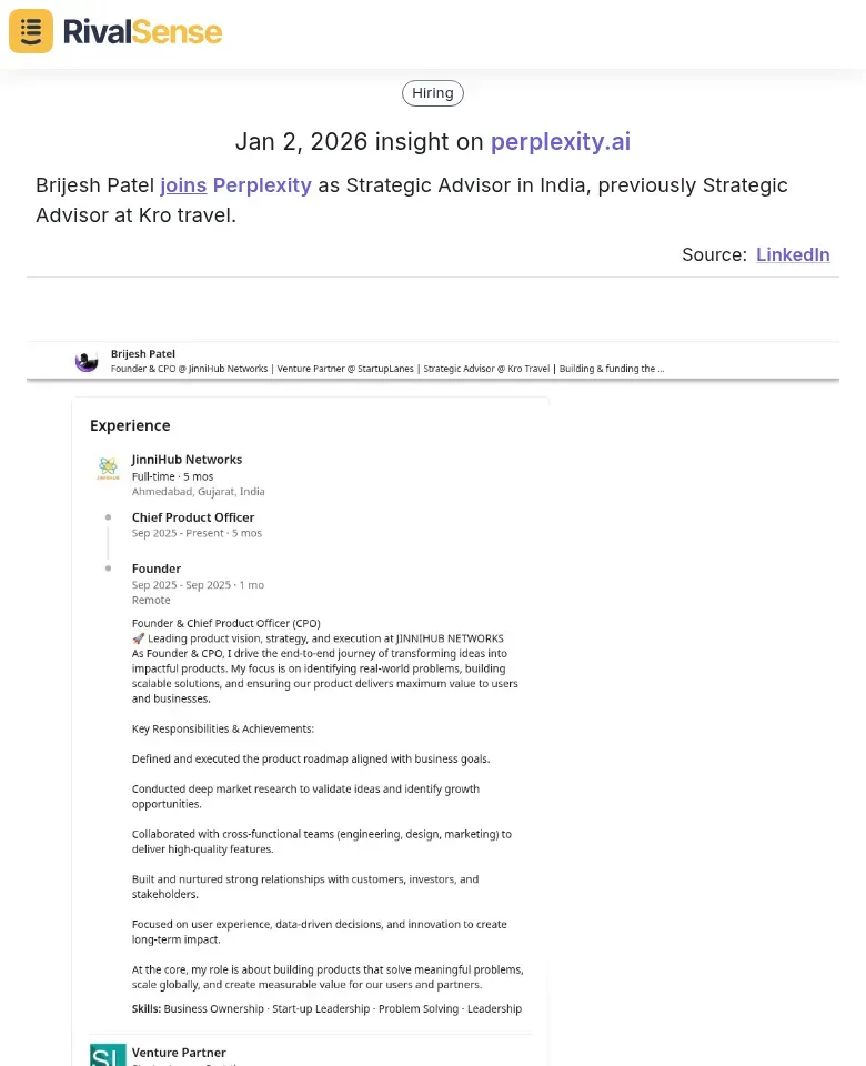 Brijesh Patel joins Perplexity